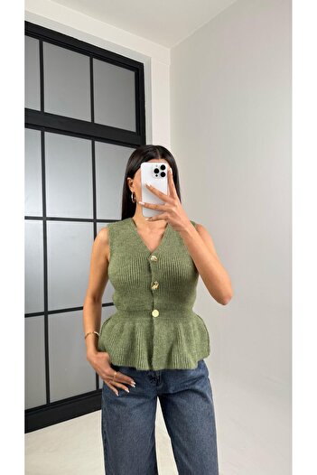 Gaus Green Elastic Waist Knitwear Vest Gaus-00535