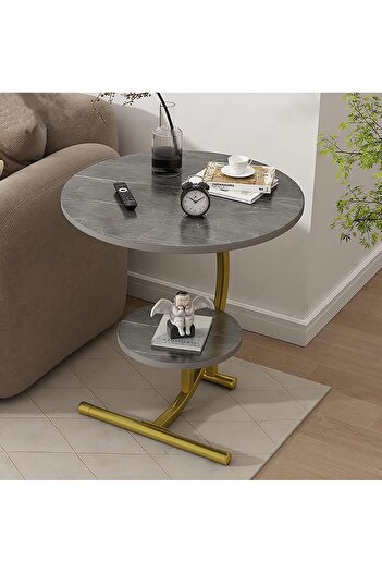 shop Coffee Table Marble 2 Layer Round Side Table Modern Minimalist Side Cabinet Table for Living Room
