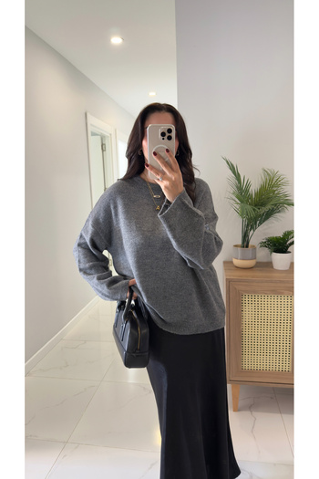 BİRCANÇİL Alin Anthracite Wide Sleeve Detailed Knitwear