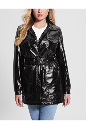 Guess Guess imitation leather jacket, black