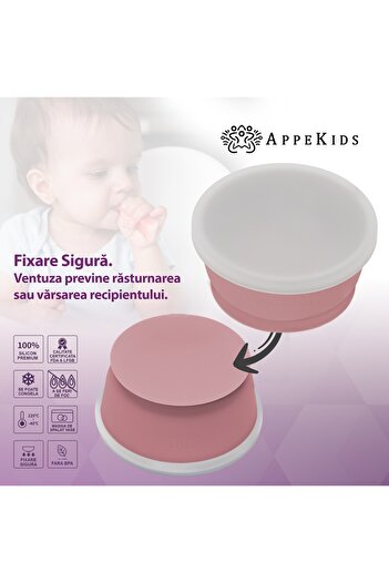 APPEKIDS Silicone bowl with suction cup and lid, - Old Rose