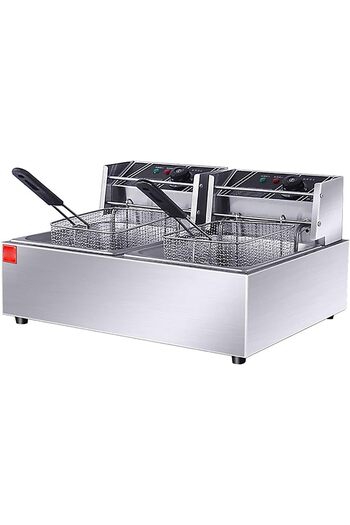 Five Stars 12L Commercial Deep Fryer with Grease Temperature Control Removable Oil Container Double 6L Fr
