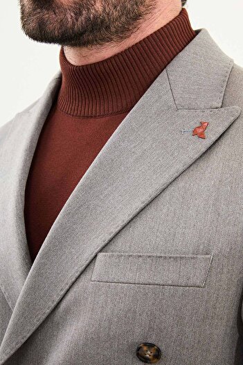 Mcr Straight Slim Fit Wide Collar Punto Stitching Double Breasted Men's Suit Gray - 45421.25K