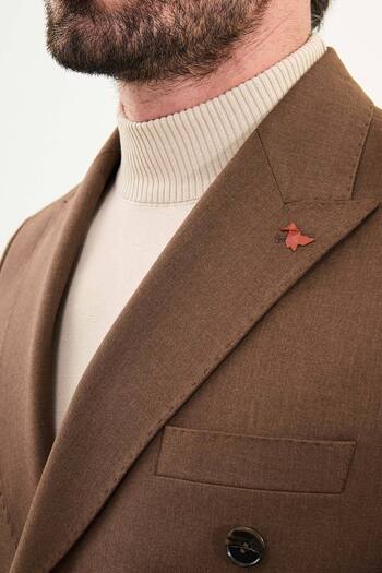 Mcr Straight Slim Fit Wide Collar Double Breasted Men's Suit Hazelnut - 45420.25K