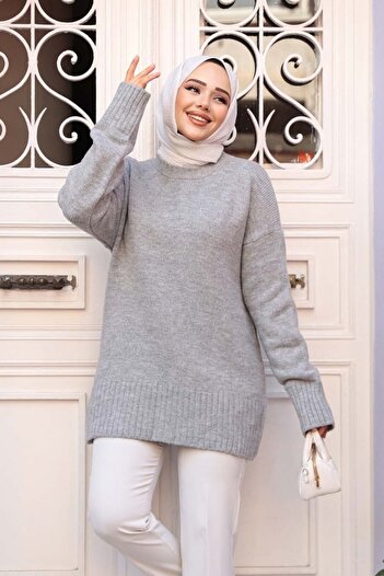 N.S NEVA STYLE Gray Modest Knitwear Sweater Tunic 55551Gr