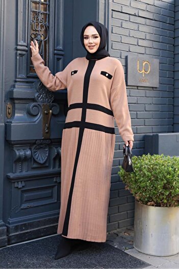 N.S NEVA STYLE Camel Knitwear Hijab Dress 27503C