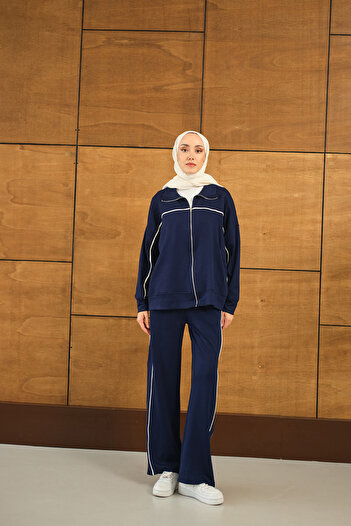 LOCCO Women's Stripe Detail Suit Navy Blue