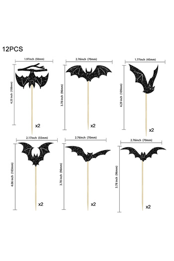 Choice 12pcs 12/24Pcs Halloween Bat Cupcake Topper Black Glitter Bat Cupcake Picks for Kids Halloween Birth