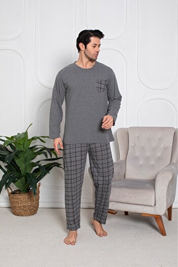 Sude HOMEWEAR Ercan Men's Gray Top with Pocket Pjm Tkm