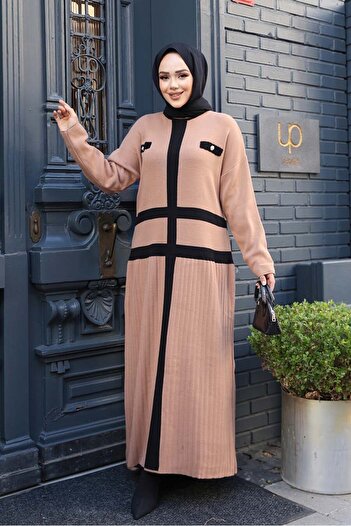 N.S NEVA STYLE Camel Knitwear Hijab Dress 27503C