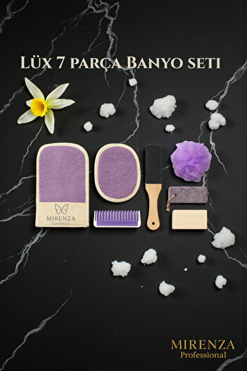mirenza cosmetic 7 Piece Traditional Turkish Bath Set Body Scrubbing Loofah Pumice Stone Rasp