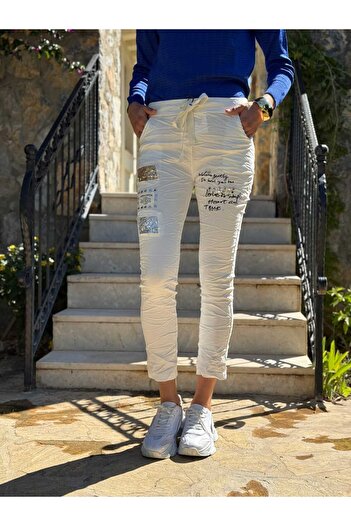 Punta Otantik Yg22028 Italian Letter Pattern Pulpayeteked Cotton Pants White
