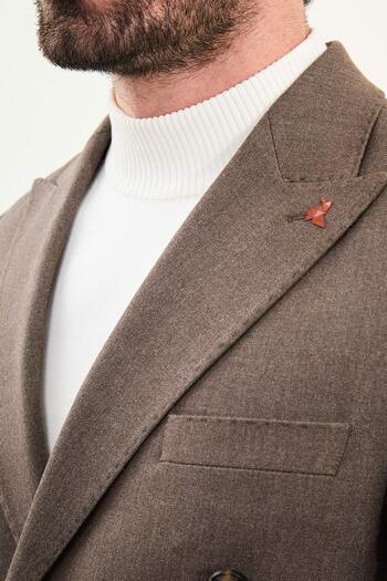 Mcr Straight Slim Fit Wide Collar Punto Stitching Double Breasted Men's Suit Mink - 45421.25K