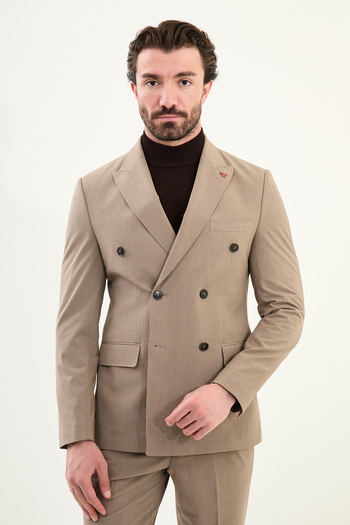 Mcr Straight Slim Fit Wide Collar Double Breasted Men's Suit Mink - 45420.25K
