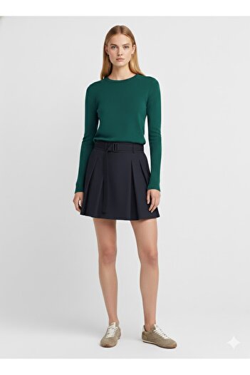 Dilvin 1267 Crew Neck Mid-Sleeve Sweater with Drop Detail - Dark Emerald (K.Zumrut)
