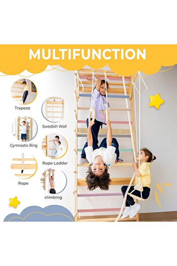 theplayroom Premium Adjustable Swedish Ladder for Children | Natural Wood | Safety-First Design | Ex