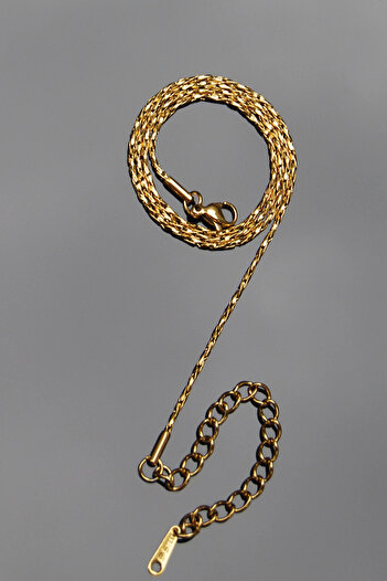 Rua Jewelry Steel Italian Recta Spiral Twisted Necklace 1 mm Gold Color |   Non-Tarnishing, Unisex, 2-Year Warranty
