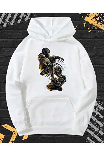 OEM - Men's Printed Hoodie, Skater Robot, Cotton, White, XXL INTL