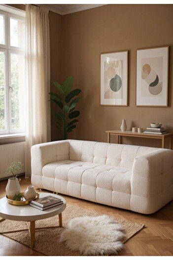 JOJO HOME Elysium Sofa, HD Foam, L x W x H: 200 x 96 x 74cm, Cream
