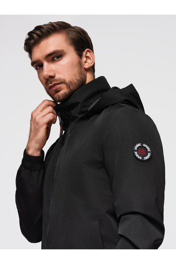 OMBRE Men's Hooded Jacket with High Collar - Black V1 OM-JANP-0222