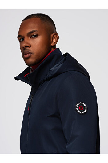 OMBRE Men's Hooded Jacket with High Collar - Navy V2 OM-JANP-0222