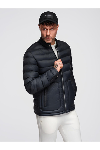OMBRE Padded Classic Men's Jacket with Stand Collar - Black V1 OM-JALP-0261