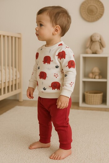 dinamik çocuk Baby Boy/Child Elephant Patterned 2-Piece Set Sweatshirt and Sweatpants 6-9-12-18Months