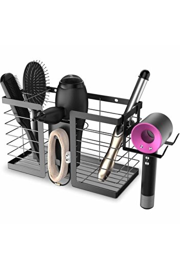 Generic Tazweeq Hair Styling Tool Storage Rack, Hair Dryer Holder, 3-in-1 Metal Bathroom Storage Rack, Wall
