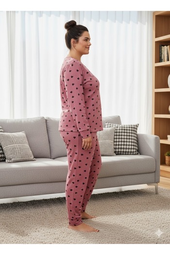 FAMES PİJAMA Women's Pink Combed Cotton Pajama Set