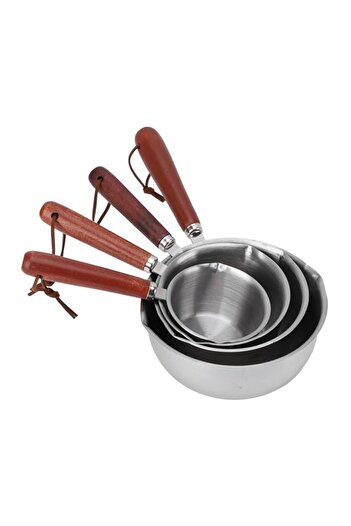 Generic Pour Oil Small Pot, Stainless Steel Double Boiler Pot with Wooden Handle, for Heating Milk Cooking