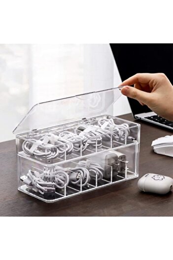Generic URbazaar Data Cable Organizer Storage Box With Lid,Transparent Charger Organizer,Charger Cable Orga