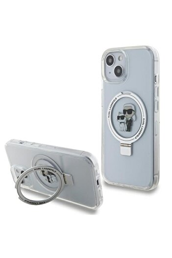 Karl Lagerfeld Case for iPhone 14, Hardcase Ring Stand MagSafe - White