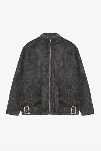 Quzu Oversize Bomber Jacket with Feather Buckle Anthracite