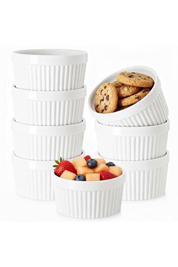 Generic WERTIOO Ramekin Bowls 12OZ, 8 PCS Bakeware Set for Baking and Cooking, Oven Safe Sleek Porcelain Co