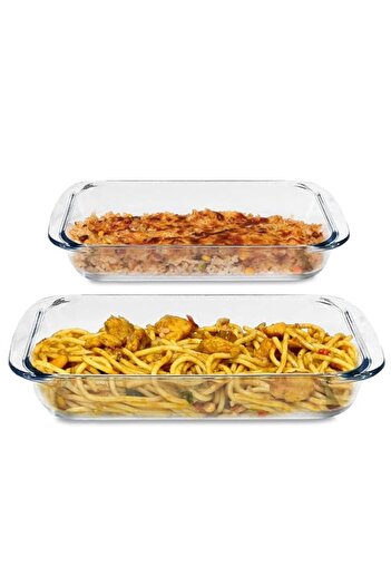 Generic 2PCs Bakeware Glass Casserole Baking Dish 1.8L And 3L | Borosilicate Glass Rectangle Roaster Set of