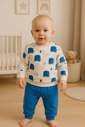 dinamik çocuk Baby Boy/Child Elephant Patterned 2-Piece Set Sweatshirt and Sweatpants 6-9-12-18Months