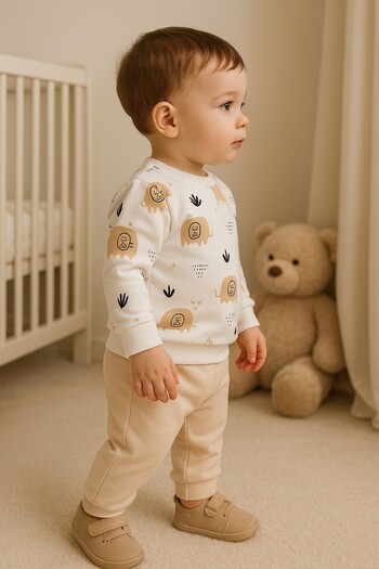 dinamik çocuk Baby Boy/Child Elephant Patterned 2-Piece Set Sweatshirt and Sweatpants 6-9-12-18Months