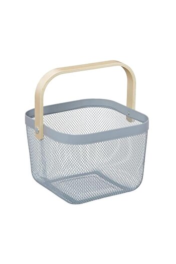 Generic Yanek Metal Mesh Storage Basket with Wooden Handle - The Perfect Blend of Style and Durability for