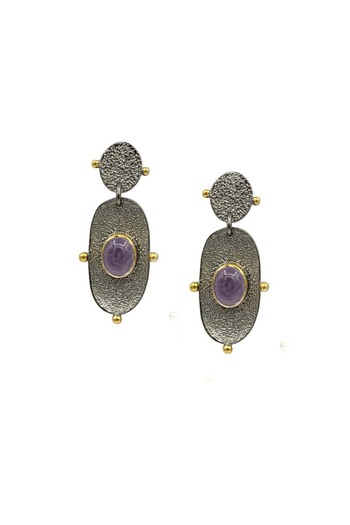 Eylül silver Silver earrings 925, black rhodium plated, yellow gold plated, decorated with amethyst cabochon