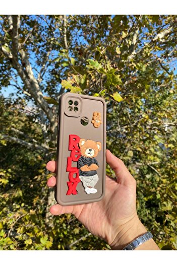 Merwish Xiaomi Redmi 9C Ve 10A Uyumlu Relax 3D Figürlü Darbe Korumalı Silikon Kılıf Kahverengi