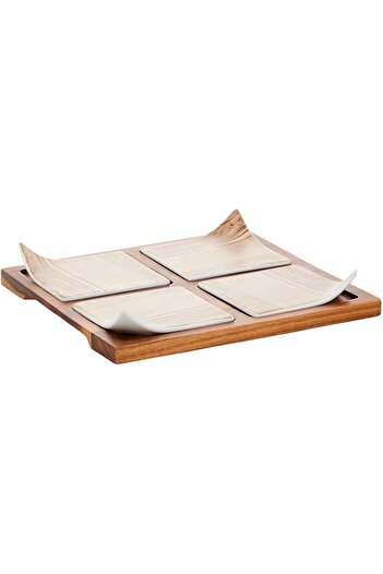 Generic SHALLOW SERVING PLATTER W/ 4X SMALL DISH - 24.5*24.5*4CM
