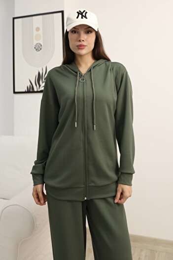b buhari bykoc Hooded Zippered Wide Leg Modal Fabric Tracksuit Set