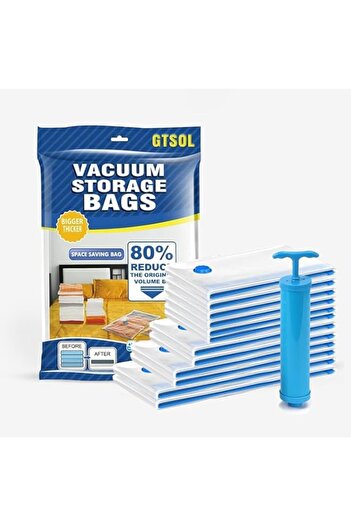 Generic GTSOL 13 Pack Vacuum Storage Bags (2 Jumbo, 2 Large, 2 Medium, 6 Small) with Hand Pump, Reusable Co