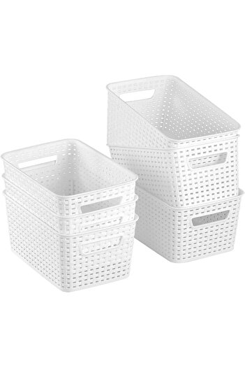 Generic U-HOOME 6Pack Woven Plastic Storage Baskets,Small Pantry Organizer Basket Bins for Organizing,Plast