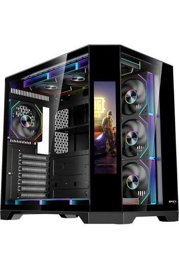 SPEARPC علبة كمبيوتر Spear PC DOST60PLUS ARGB ATX بشاشة 9.2 بوصة، و7 مراوح ARGB وجهاز تحكم عن بُعد، وزجاج مقسّى