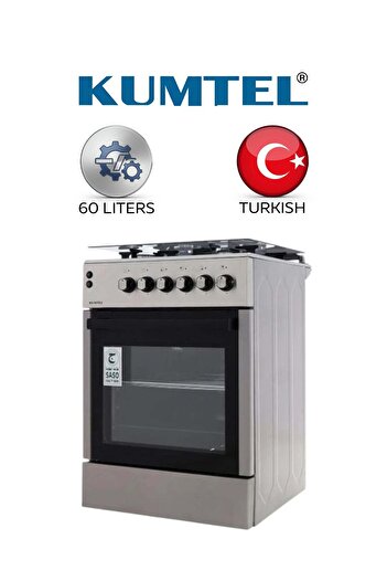 KUMTEL Gas Oven - 57*57 - Full Safety - Stainless Steel - 60 Liter Capacity - Light Grid - LF66GG-40