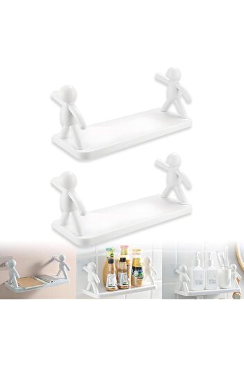 Generic Tazweeq 3 Pack Kitchen Toilet Receive Shelf, Punching-Free Storage Rack, No-Drill Floating Wall She