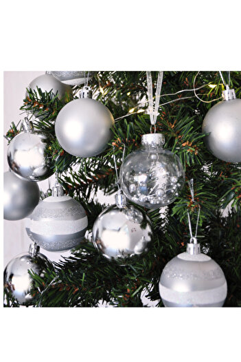Loremp Christmas Ornament 25 Pieces Silver Color Christmas Tree Ornament with Different Details
