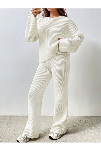 Puella Tkm0004 Women's Spain Ribbed Spanish Sleeve Sweater-Spanish Leg Pajama Knitwear Set