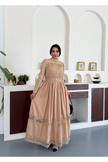 suphias Imported Poplin Fabric & Lace Detailed Dress (Lined)